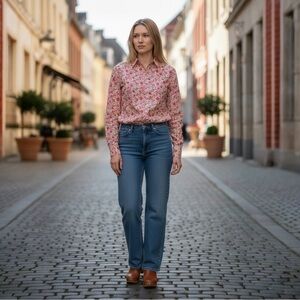 New LIBERTY Poppy Forest Fitted Tana Lawn Floral Cotton Button Down Shirt Size 8